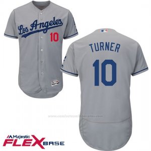 Camiseta Beisbol Hombre Los Angeles Dodgers 10 Justin Turner Gris 2017 Flex Base