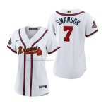 Camiseta Beisbol Mujer Atlanta Braves Dansby Swanson 2022 Gold Program Replica Blanco