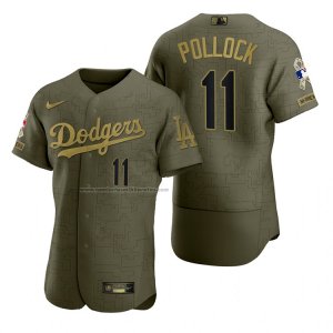 Camiseta Beisbol Hombre Los Angeles Dodgers A.j. Pollock Camuflaje Digital Verde 2021 Salute To Service