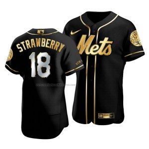 Camiseta Beisbol Hombre New York Mets Darryl Strawberry Golden Edition Autentico Negro