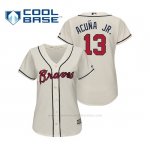 Camiseta Beisbol Mujer Atlanta Braves Ronald Acuna Jr. Cool Base Majestic Alternato 2019 Crema