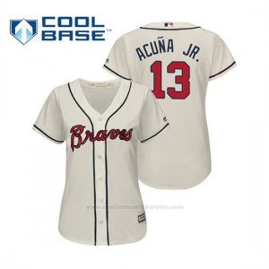 Camiseta Beisbol Mujer Atlanta Braves Ronald Acuna Jr. Cool Base Majestic Alternato 2019 Crema