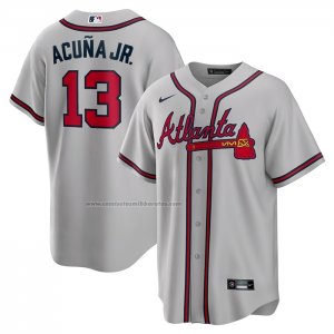 Camiseta Beisbol Hombre Atlanta Braves Ronald Acuna Jr. Road Replica Gris