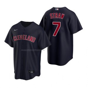 Camiseta Beisbol Hombre Cleveland Indians Myles Straw Replica Alterno Azul