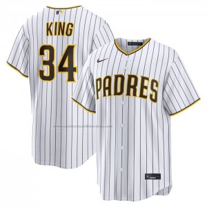 Camiseta Beisbol Hombre San Diego Padres Michael King Primera Replica Blanco Camiseta Beisbol Hombre San Diego Padres Michael King Primera Replica Blanco