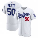 Camiseta Beisbol Hombre Los Angeles Dodgers Mookie Betts Primera Premium Autentico Blanco