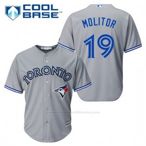 Camiseta Beisbol Hombre Toronto Blue Jays Paul Molitor 19 Gris Cool Base