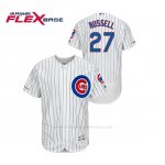 Camiseta Beisbol Hombre Chicago Cubs Addison Russell 150th Aniversario Patch Autentico Flex Base Blanco Azul