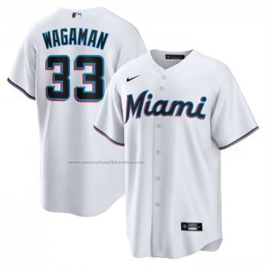 Camiseta Beisbol Hombre Miami Marlins Eric Wagaman Primera Replica Blanco Camiseta Beisbol Hombre Miami Marlins Eric Wagaman Primera Replica Blanco