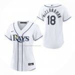Camiseta Beisbol Mujer Tampa Bay Rays Shane McClanahan Primera Replica Blanco Camiseta Beisbol Mujer Tampa Bay Rays Shane McClanahan Primera Replica Blanco