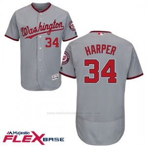 Camiseta Beisbol Hombre Washington Nationals Wanshington Bryce Harper Gris Flex Base Autentico Coleccion