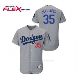 Camiseta Beisbol Hombre Los Angeles Dodgers Cody Bellinger 150th Aniversario Patch Flex Base Gris