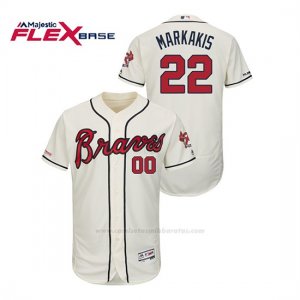 Camiseta Beisbol Hombre Atlanta Braves Nick Markakis 150th Aniversario Patch Autentico Flex Base Crema