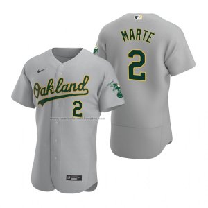 Camiseta Beisbol Hombre Oakland Athletics Starling Marte Autentico Road Gris