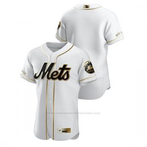 Camiseta Beisbol Hombre New York Mets Golden Edition Autentico Blanco