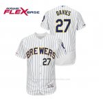 Camiseta Beisbol Hombre Milwaukee Brewers Zach Davies 150th Aniversario Patch Autentico Flex Base Blanco Azul