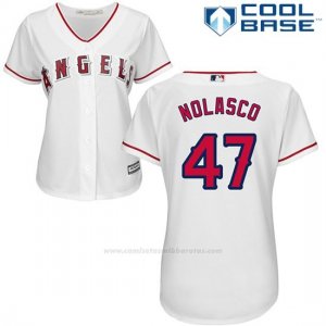 Camiseta Beisbol Mujer Los Angeles Angels 47 Ricky Nolasco Blanco Cool Base