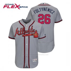 Camiseta Beisbol Hombre Atlanta Braves Mike Foltynewicz Flex Base Autentico Collezione Road 2019 Gris