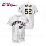 Camiseta Beisbol Hombre Milwaukee Brewers Jimmy Nelson 150th Aniversario Patch Autentico Flex Base Blanco Azul