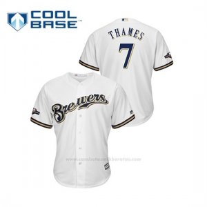 Camiseta Beisbol Hombre Milwaukee Brewers Eric Thames 2019 Postseason Cool Base Blanco