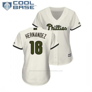 Camiseta Beisbol Mujer Philadelphia Phillies Cesar Hernandez 2018 Dia de los Caidos Cool Base Crema