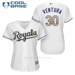 Camiseta Beisbol Mujer Kansas City Royals 30 Yordano Ventura Blanco 2017 Cool Base