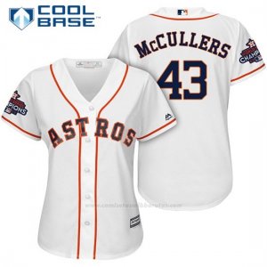 Camiseta Beisbol Mujer Houston Astros 2017 World Series Campeones Lance Mccullers Blanco Cool Base