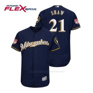 Camiseta Beisbol Hombre Milwaukee Brewers Travis Shaw Flex Base Entrenamiento de Primavera 2019 Azul