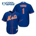 Camiseta Beisbol Hombre New York Mets Chris Young 1 Azul Alterno 1ª Cool Base