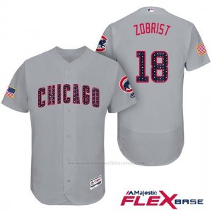 Camiseta Beisbol Hombre Chicago Cubs 2017 Estrellas y Rayas Cubs 18 Ben Zobrist Gris Flex Base