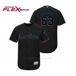 Camiseta Beisbol Hombre Miami Marlins Trevor Richards Flex Base Autentico Collection Alternato 2019 Negro