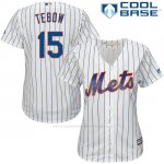 Camiseta Beisbol Mujer New York Mets 15 Tim Tebow Blanco Cool Base