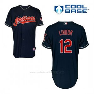 Camiseta Beisbol Hombre Cleveland Indians Francisco Lindor 12 Azul Alterno Cool Base