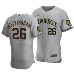 Camiseta Beisbol Hombre Milwaukee Brewers Jacob Nottingham Autentico Road Gris