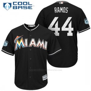 Camiseta Beisbol Hombre Miami Marlins A.j. Ramos Negro 2017 Entrenamiento de Primavera Cool Base Jugador