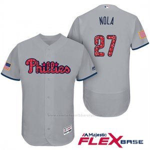 Camiseta Beisbol Hombre Philadelphia Phillies 2017 Estrellas y Rayas Aaron Nola Gris Flex Base