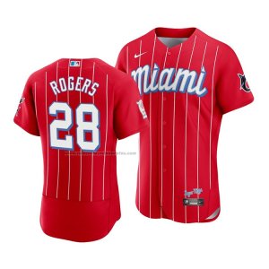 Camiseta Beisbol Hombre Miami Marlins Trevor Rogers 2021 City Connect Autentico Rojo