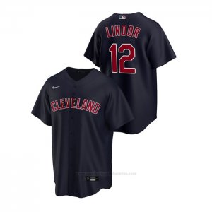 Camiseta Beisbol Hombre Cleveland Indians Francisco Lindor Replica Alterno Azul