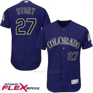 Camiseta Beisbol Hombre Colorado Rockies 27 Trevor Story Violeta Flex Base