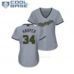 Camiseta Beisbol Mujer Washington Nationals Bryce Harper 2018 Dia de los Caidos Cool Base Gris