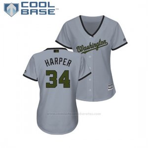 Camiseta Beisbol Mujer Washington Nationals Bryce Harper 2018 Dia de los Caidos Cool Base Gris