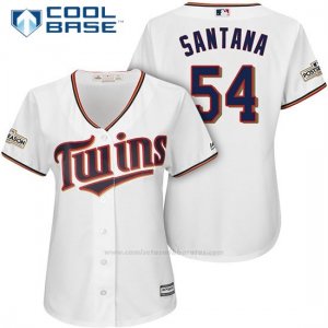 Camiseta Beisbol Mujer Minnesota Twins 2017 Postemporada Ervin Santana Blanco Cool Base