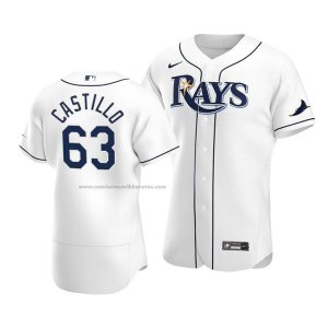 Camiseta Beisbol Hombre Tampa Bay Rays Diego Castillo Autentico Primera 2020 Blanco (2)