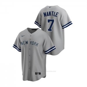 Camiseta Beisbol Hombre New York Yankees Mickey Mantle Replica Road Gris