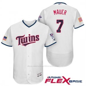 Camiseta Beisbol Hombre Minnesota Twins 2017 Estrellas y Rayas Joe Mauer Blanco Flex Base