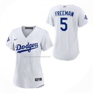 Camiseta Beisbol Mujer Los Angeles Dodgers Freddie Freeman Primera 2025 World Series Champions Replica Blanco