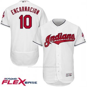 Camiseta Beisbol Hombre Cleveland Indians 10 Edwin Encarnacion Blanco 2017 Flex Base