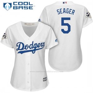 Camiseta Beisbol Mujer Los Angeles Dodgers 2017 World Series Corey Seager Blanco Cool Base