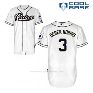 Camiseta Beisbol Hombre San Diego Padres Derek Norris 3 Blanco 1ª Cool Base
