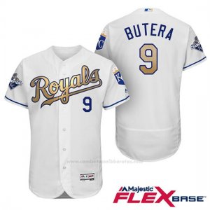 Camiseta Beisbol Hombre Kansas City Royals Campeones 9 Drew Butera Flex Base Oros